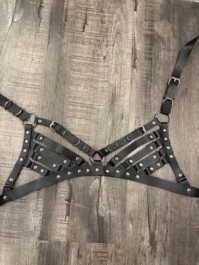 Dolls Kill Black Studded Strappy Harness Bralette